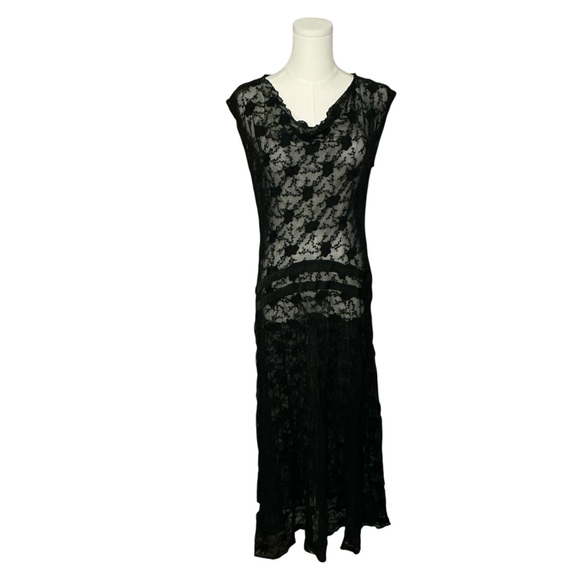 Sundance Dresses & Skirts - Sundance Black Lace Sheer Midi Dress S Goth Romantic Stretch